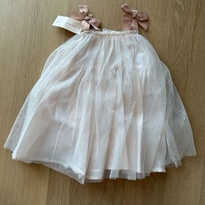 NWT Baby girls party dress with bow straps & gold foil polka dot print on tulle
